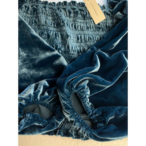 Anthropologie Puff-sleeved Velvet smocked Blouse blue size S NWT boho - Picture 10 of 10